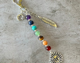 Chakra Charm with Feather and Sun and Moon Charms