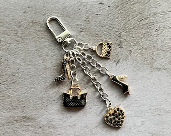 Fashion purse charm with black and white accessory charms