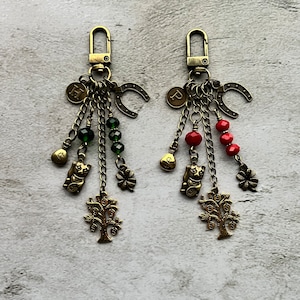 Good luck charm personalized,  Red or green beads