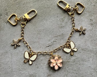 Purse charm with butterflies and heart charms