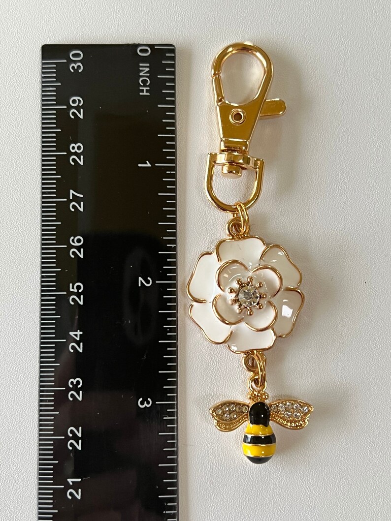 Purse charm white flower dangle image 3