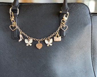 Purse charm with butterflies and heart charms