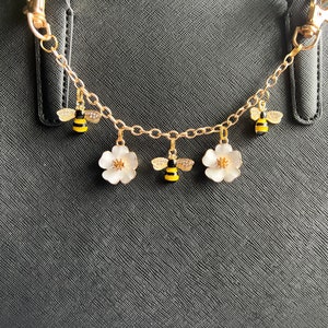 Purse charm on chain with flowers and bees image 1