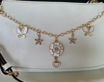 purse charm with flowers and butterflies 10 inches long