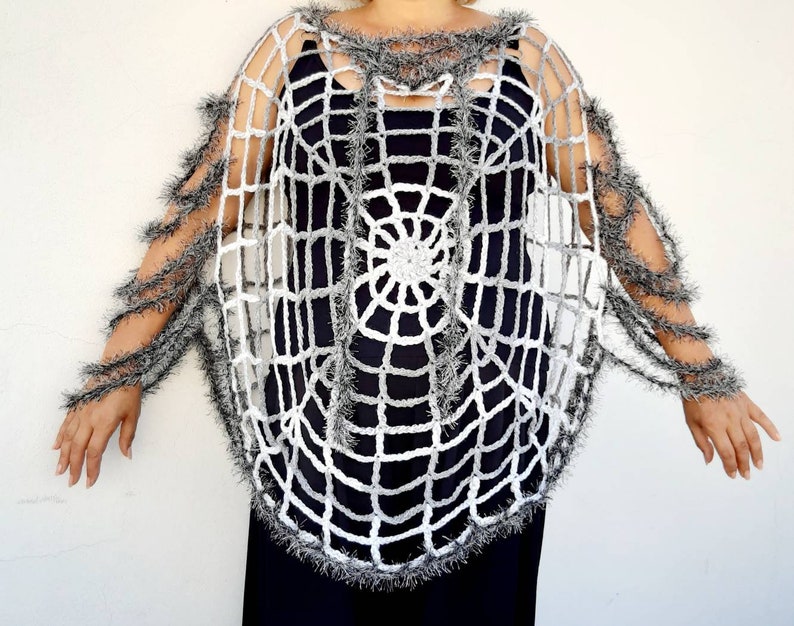 Halloween Costume Women Gray Spider Web Poncho Cape Spider Woman Halloween Spiderweb Clothes Halloween Clothing Witch Cosplay Costume