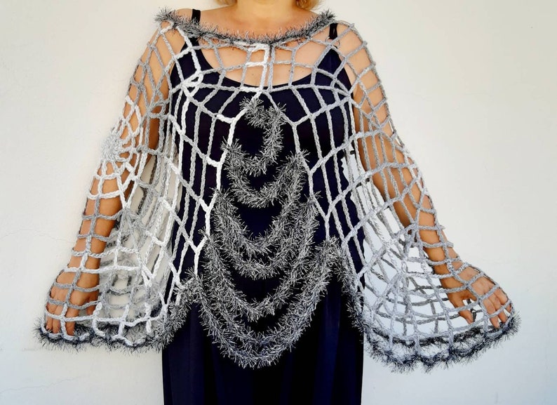 Halloween Costume Women Gray Spider Web Poncho Cape Spider Woman Halloween Spiderweb Clothes Halloween Clothing Witch Cosplay Costume