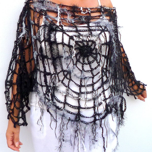 Halloween Gothic  Clothing   Spiderweb Poncho Black Widow One Size Charlottes Web Story Book Costume