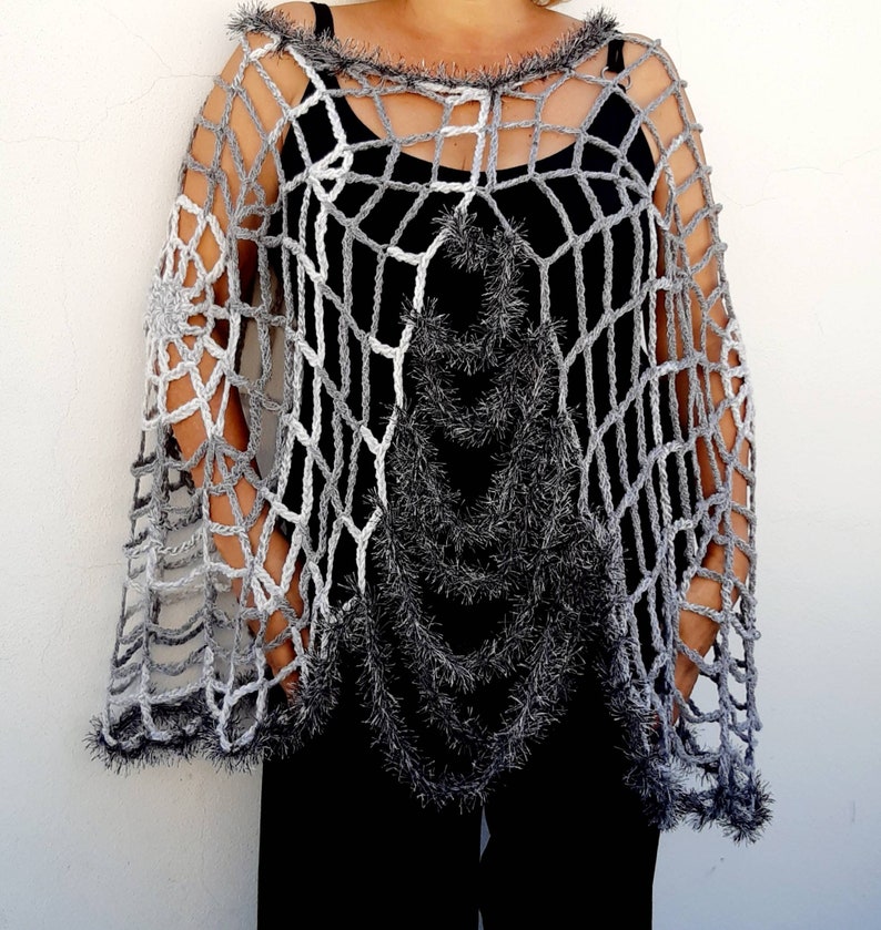 Halloween Costume Women Gray Spider Web Poncho Cape Spider Woman Halloween Spiderweb Clothes Halloween Clothing Witch Cosplay Costume