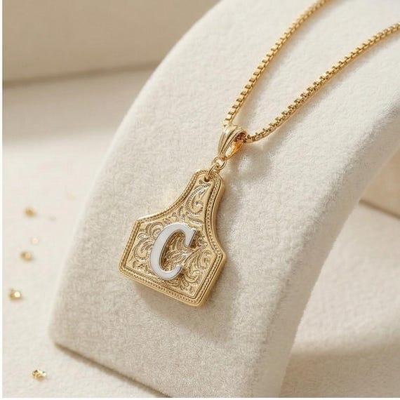 Custom Initial Cow Tag Necklace | 14K Gold Plated Western Pendant | Personalized Country Jewelry