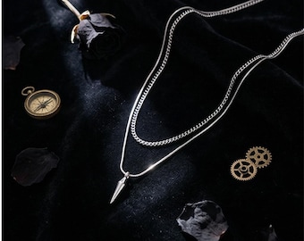 Collier à pointes double épaisseur • Pendentif conique géométrique, chaîne en argent/or, bijoux grunge unisexe