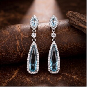 Gem Stone King 925 Sterling Silver Green Simulated Emerald  Luxury Long Dangle Tear Drop Earrings Big Gem Crystals Diamond Halo Round main image 1