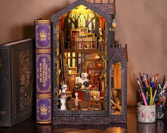 DIY Buchstütze Mini House Kit - 3D-Holzbuchecke, handgefertigte Bücherregaldekoration, Jiate Wonderful Studio Montagemodell