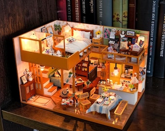 Japanisches Loft Miniaturhaus Kit - DIY Puppenhaus Modell, romantisches Holzpuzzle, gemütliches Zimmer Dekor Geschenk für Mädchen