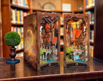 Magic Lord Rings Book Nook Kit - DIY Fantasy Bücherregal Einsatz, Holzminiatur Diorama, LED Regaldekor Geschenk