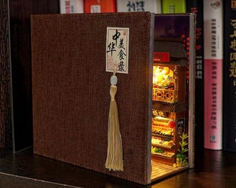 DIY Chinese Nachtmarkt Bücherecke - 3D Street Food Bücherregaleinsatz aus Holz (LED)