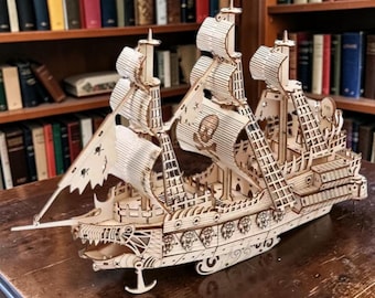 Hölzernes Piratenschiff 3D Puzzle Kit DIY Segelmodell Bewegliche Teile Nautisches Handwerk Geschenk für Erwachsene Jugendliche