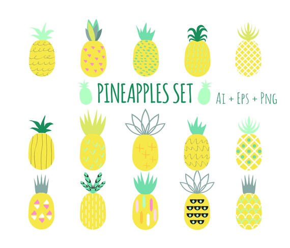 Pineapple Clipart Pineapples Set Pine Vector Pineapple Etsy