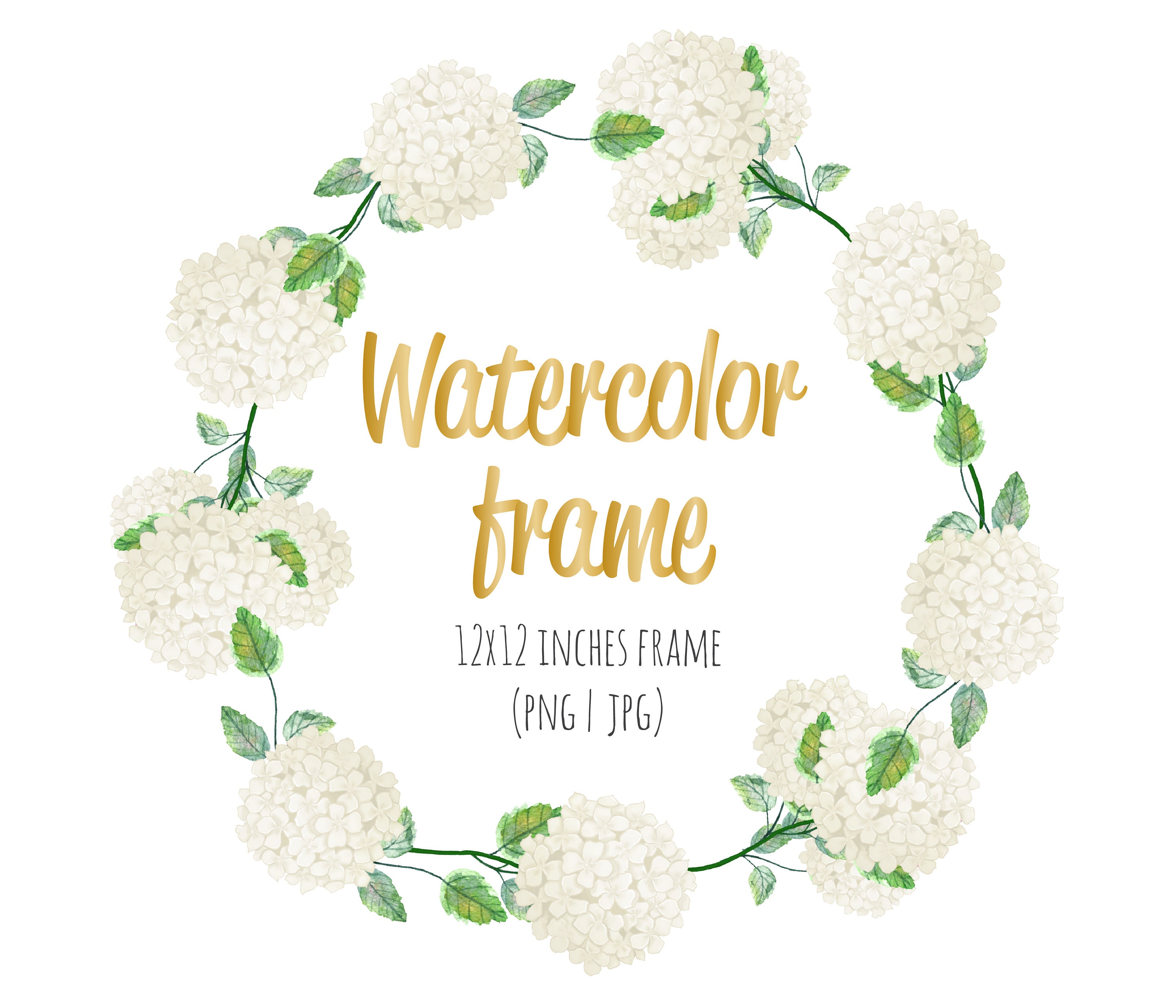 Hydrangea Watercolor Wreath Clipart Floral Wreath Rustic | Etsy