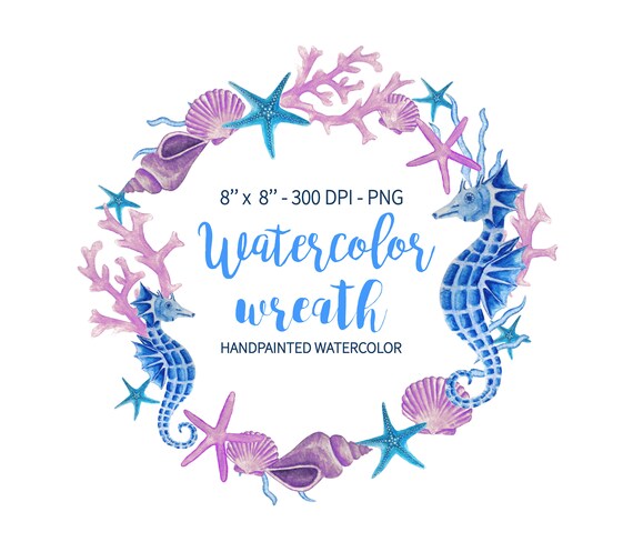 Watercolor Wreath Clipart Sea Clipart Ocean Wreath Purple | Etsy