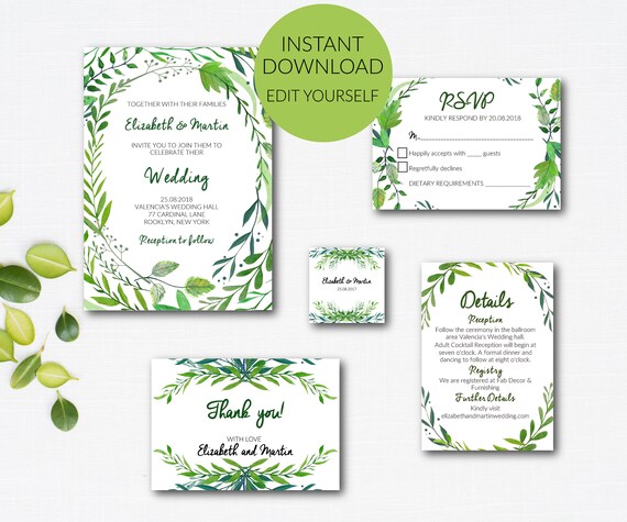 Botanical Wedding Invitation Card Template Design