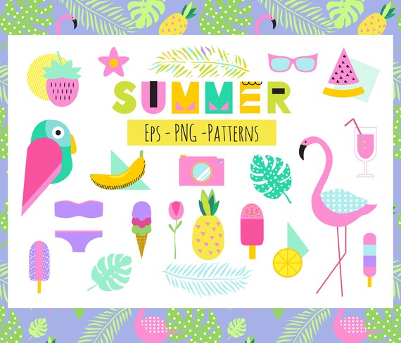 Tropical Melon and Palm Watercolor Seamless Pattern Digital Paper Clipart PNG