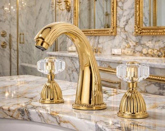 Brass Bathroom Faucet Centerset, Dual Handle Basin Mixer Tap, Deck Mounted Sink Faucet