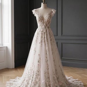 fairy wedding dress etsy Boho Floral A Line Wedding Dress Wildflower Fairy Dress Wedding Hippie Nature Bridal Dress Flower Fairytale Wedding Gown Pagan Forest Dress