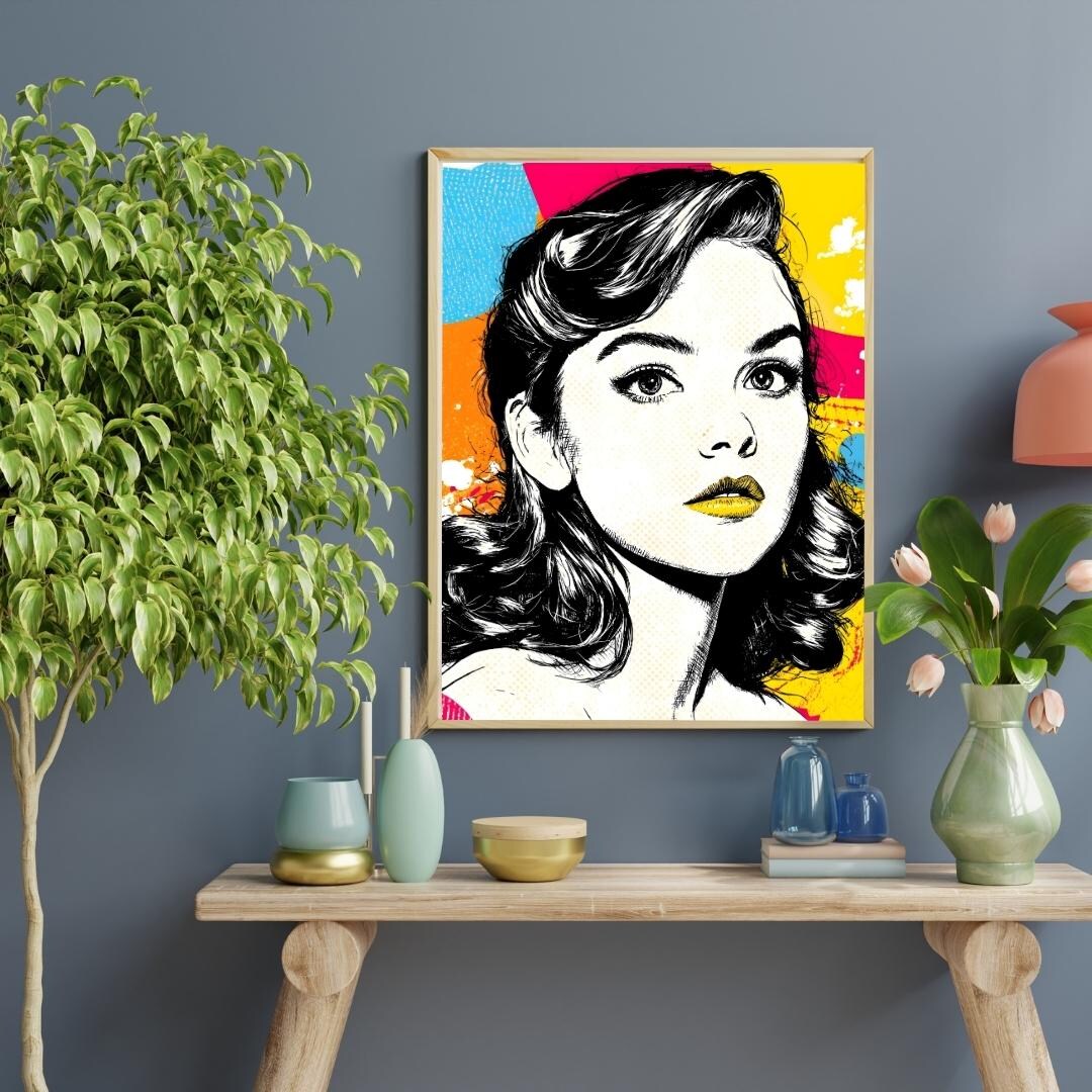 Pop Art Woman Portrait Poster Retro Comic Style, Black White Female ...