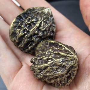 2 pieces Vintage Brass Walnut Handpiece Pair Textured Exercise Balls Fidget Collectible Desk Decor