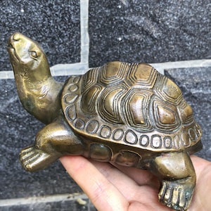 Vintage Brass Turtle Figurine Relief Shell Lucky Tortoise Statue Desk Home Decor