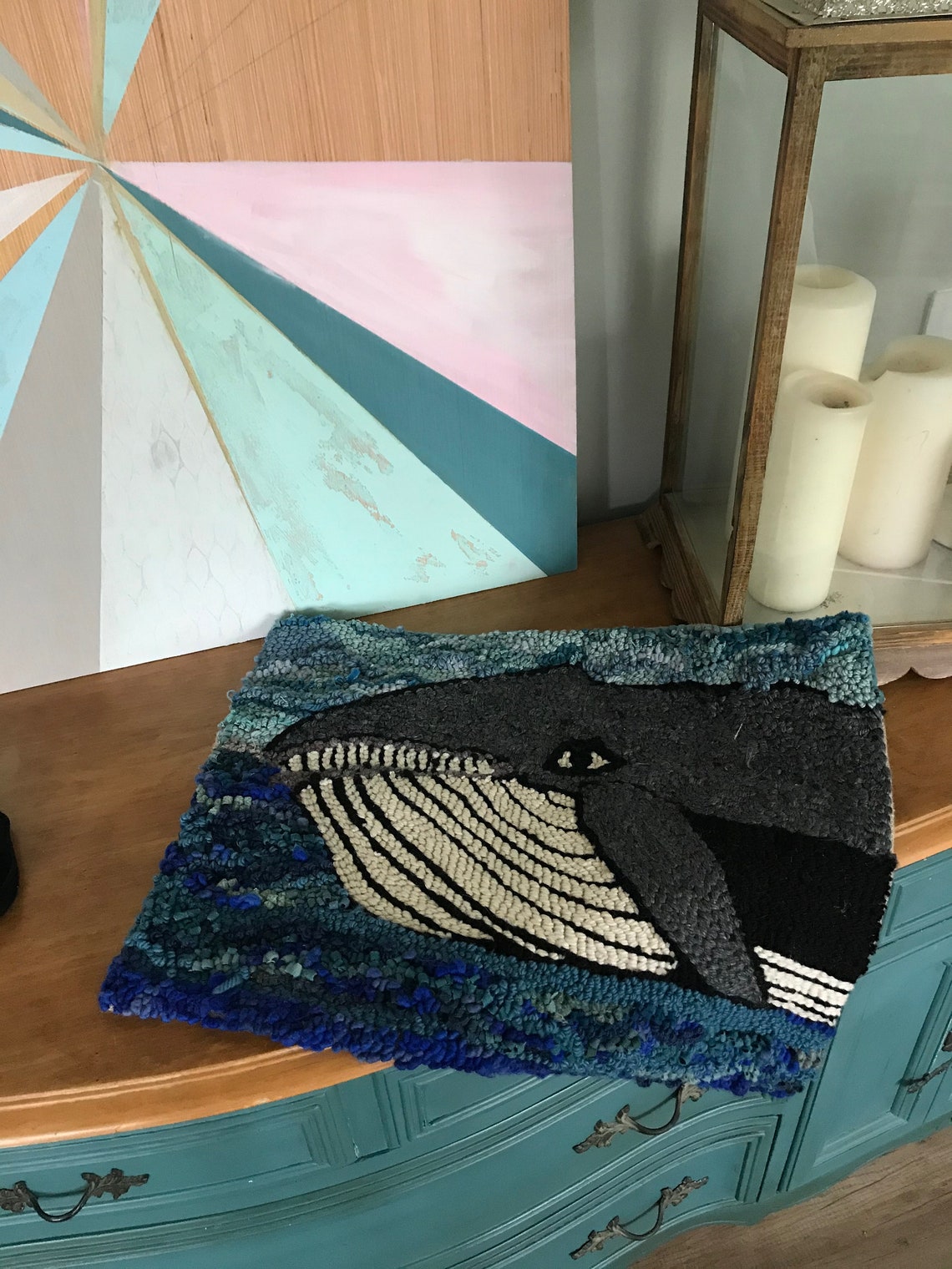 Rug Hooked Whale Mat Etsy
