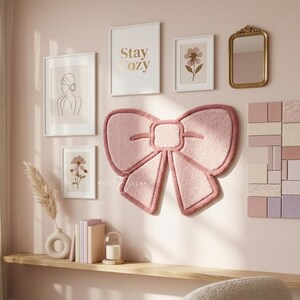Alfombra rosa con lazo tejida a mano, color rosa empolvado coqueto, decoración de dormitorio femenina y lujosa