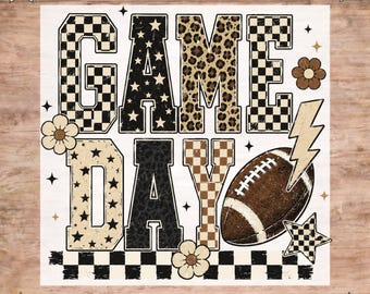 Football Game Day DTF Transfer: Retro Checkered Leopard, Varsity Sport Lover Ready To Press