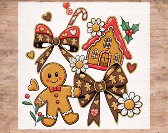Christmas Gingerbread Coquette DTF Transfer - Floral Christmas Shirt Design Ready to Press