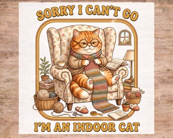 Sorry I Can't Go I'm an Indoor Cat DTF Transfer, Sarcastic Quote, Ready to Press