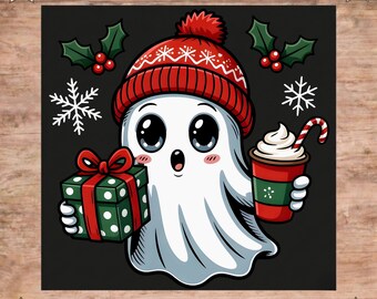 Ghost Santa Christmas DTF Transfer: Christmas Ghost Gift Ready To Press, Halloween Ghost