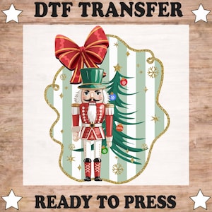 Christmas Nutcracker DTF Transfer, Preppy Christmas Nuts Tree, Faux Glitter Ready To Press