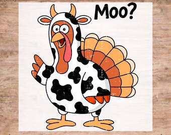 Funny Turkey Moo Butt DTF Transfer: Retro Thanksgiving, Ready To Press, Thankful Farmer