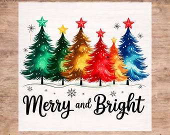 Merry and Bright Tree DTF Transfer: Women's Christmas Gift Ready To Press, Chic Winter