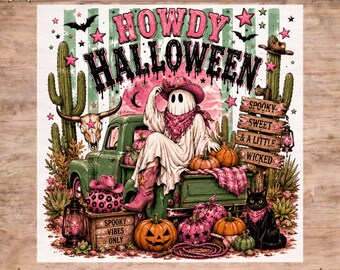 Howdy Halloween DTF Transfer, Leopard Country Girl Gift, Retro Pumpkin Spice Ready To Press