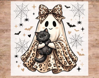 Leopard Ghost Bow DTF Transfer, Preppy Halloween Coquette, Girly Spooky Season Ready To Press
