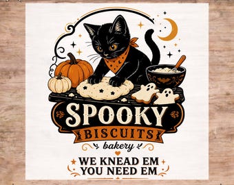Spooky Biscuits Bakery  DTF Transfer, Kitty Biscuits Shirt Design  Ready To Press, Halloween Cat
