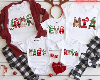 Family Monogram Christmas DTF Transfer, Personalized Christmas Name, Matching Family Xmas Ready To Press