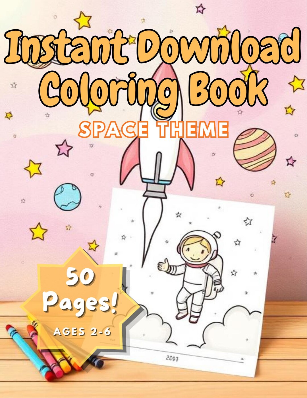 Space Coloring Book for Kids Ages 2-6, Outer Galaxy Activity, Pages ...
