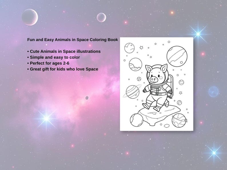 Animals in Space Coloring Pages for Kids Ages 2-6, Cute Space Animal ...