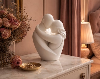 Embrace Couple Sculpture | Modern Love Figurine | 3D Printed Home Decor (Matte Black/White)