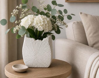 3D Printed Wood Trunk Planter | Organic Textured Succulent Pot, Black or White Home Decor