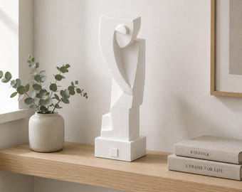Cubist Totem Sculpture | Modern Abstract 3D Printed Art (Black or White)