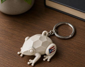 Geometric Coqui Frog Keychain | Puerto Rico Flag Detail, Boricua Pride