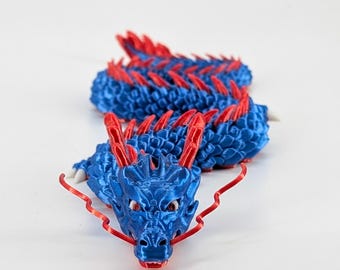 Articulated Dragon Figurine | Poseable PLA Desk Toy, Blue Red Green